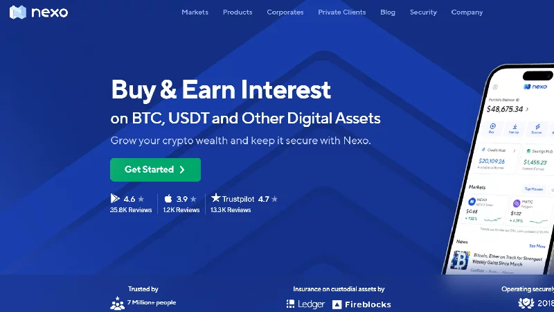 Криптообмен Nexo с ниска такса.
